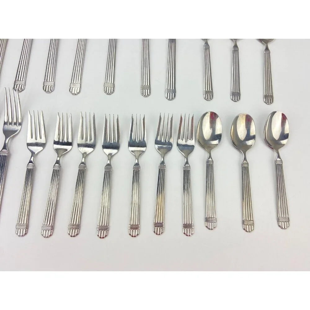 Farberware MARISSA Stainless 28pc Set Ridges Ribbed Flatware Forks Knives Spoons